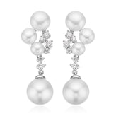 Sterling Silver Button Fresh Water Pearl & Cubic Zirconia Drop Earrings