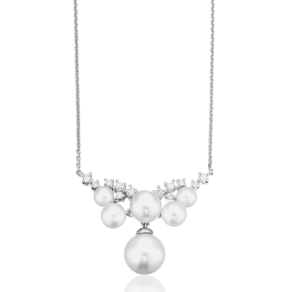 Sterling Silver 40-45cm with Fresh Water Pearl & Cubic Zirconia Necklace