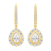HUSH 9ct Yellow Gold with Pear & Round Brilliant  Cut 2.30 CARAT tw of Diamond Simulant Drop Earrings