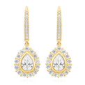 HUSH 9ct Yellow Gold with Pear & Round Brilliant  Cut 2.30 CARAT tw of Diamond Simulant Drop Earrings