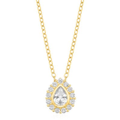 HUSH 9ct Yellow Gold with Pear & Round Brilliant  Cut 1.10 CARAT tw of Diamond Simulant Pendant