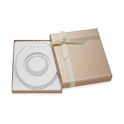 Sterling Silver Curb Chain & Bracelet Gift Box