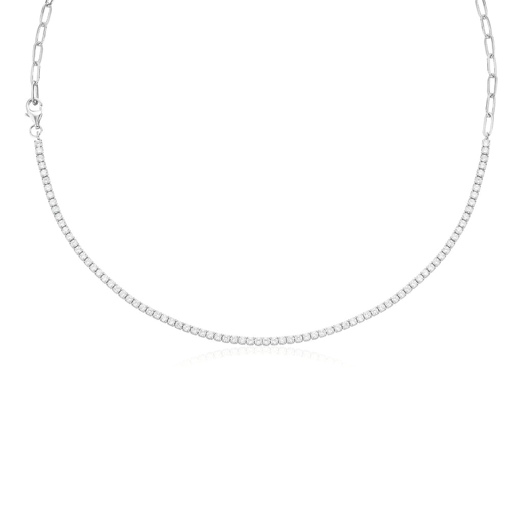 Sterling Silver 42cm with Round White Cubic Zirconia Necklaces
