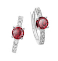 Sterling Silver with Round Dark Red and White Cubic Zirconia January Birthstone Hoop Earrings