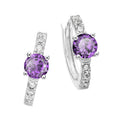 Sterling Silver with Round Purple and White Cubic Zirconia February Birthstone Hoop Earrings