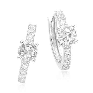 Sterling Silver with Round White Cubic Zirconia April Birthstone Hoop Earrings