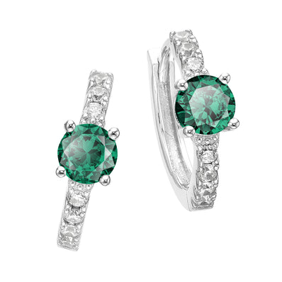 Sterling Silver with Round Green and White Cubic Zirconia May Birthstone  Hoop Earrings