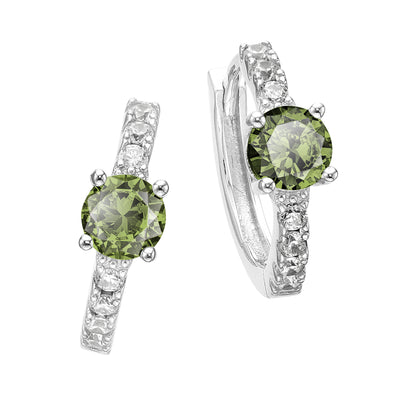 Sterling Silver with Round Green and White Cubic Zirconia August  Birthstone  Hoop Earrings