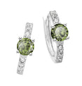 Sterling Silver with Round Green and White Cubic Zirconia August  Birthstone  Hoop Earrings