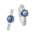 Sterling Silver with Round Blue Sapphire Tone and White Cubic Zirconia September  Birthstone Hoop Earrings