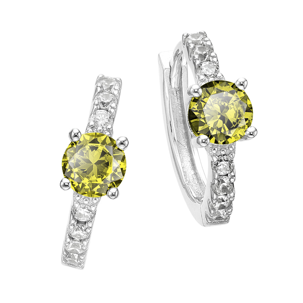 Sterling Silver with Round Yellow and White Cubic Zirconia November Birthstone Hoop Earrings