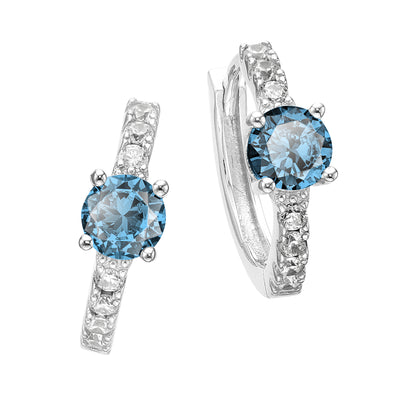 Sterling Silver with Round Blue Topaz Tone and White Cubic Zirconia December Birthstone Hoop Earrings