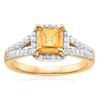 Celebration 18ct Yellow Gold Asscher & Round Cut 1.70 CARAT tw of Lab Grown Diamond Ring