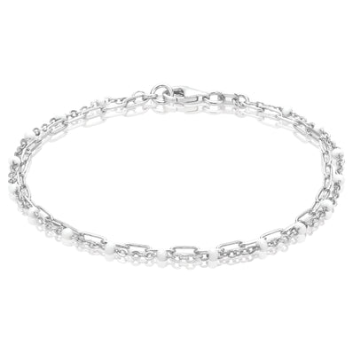 Sterling Silver 19cm White Enamel Double Row Bracelet