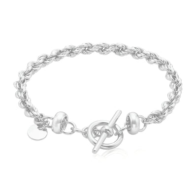 Sterling Silver 20cm Rope Bolt Ring T-Bar Bracelets