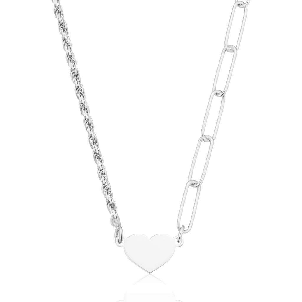 Sterling Silver 42-47 cm Long Curb Rope Heart Necklace