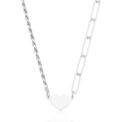 Sterling Silver 42-47 cm Long Curb Rope Heart Necklace