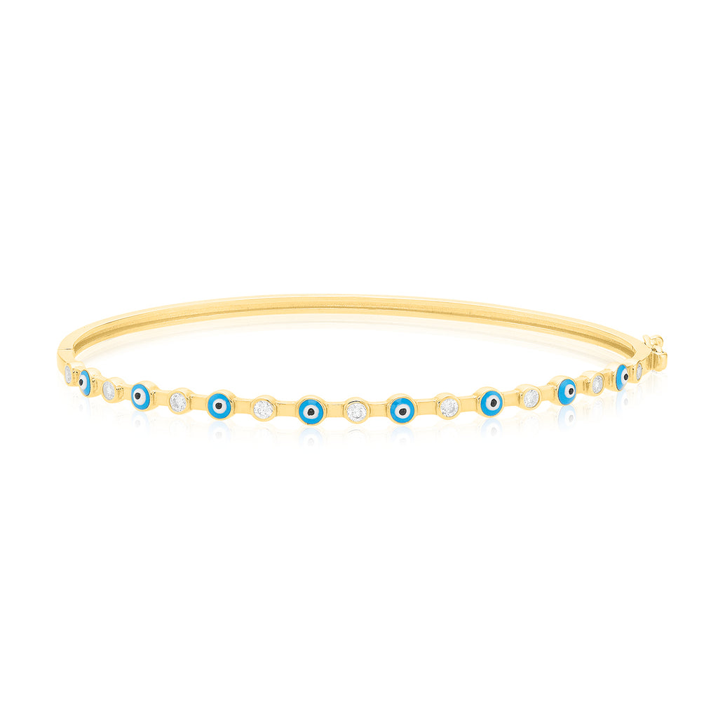 9ct Yellow Gold 60mm with White Cubic Zirconia Enamel Bangle