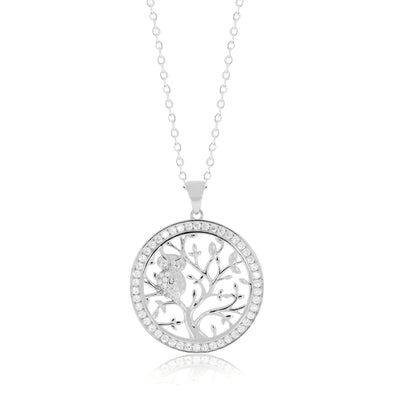 Sterling Silver with White Cubic Zirconia Tree of Life Owl Pendants
