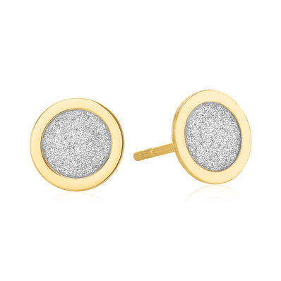 9ct Yellow Gold Round Glitter Stud Earrings