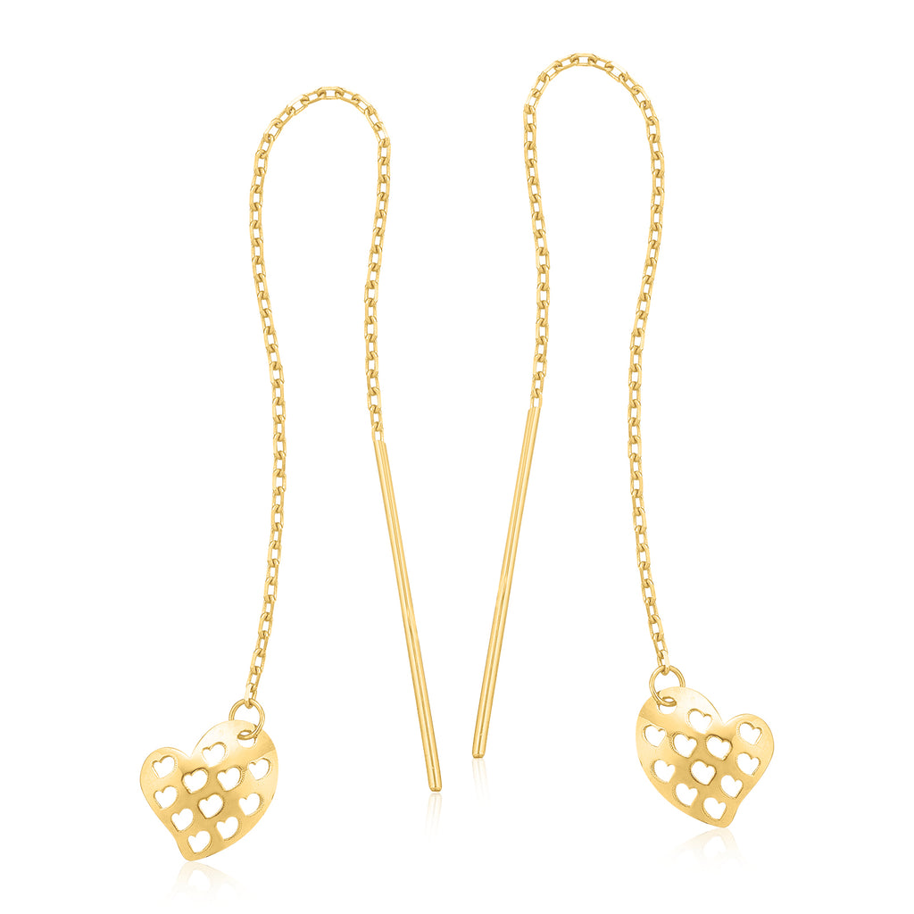 9ct Yellow Gold Thread Heart Drop Earrings