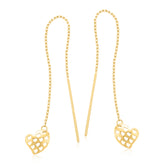 9ct Yellow Gold Thread Heart Drop Earrings