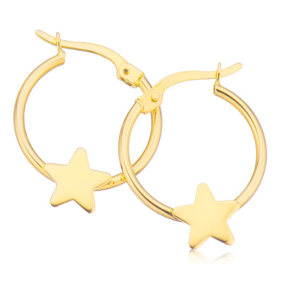 9ct Yellow Gold Star Hoop Earrings