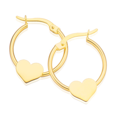 9ct Yellow Gold Heart Hoop Earrings