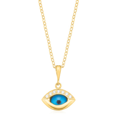 9ct Yellow Gold with Cubic Zirconia & Glass Evil Eye Pendant