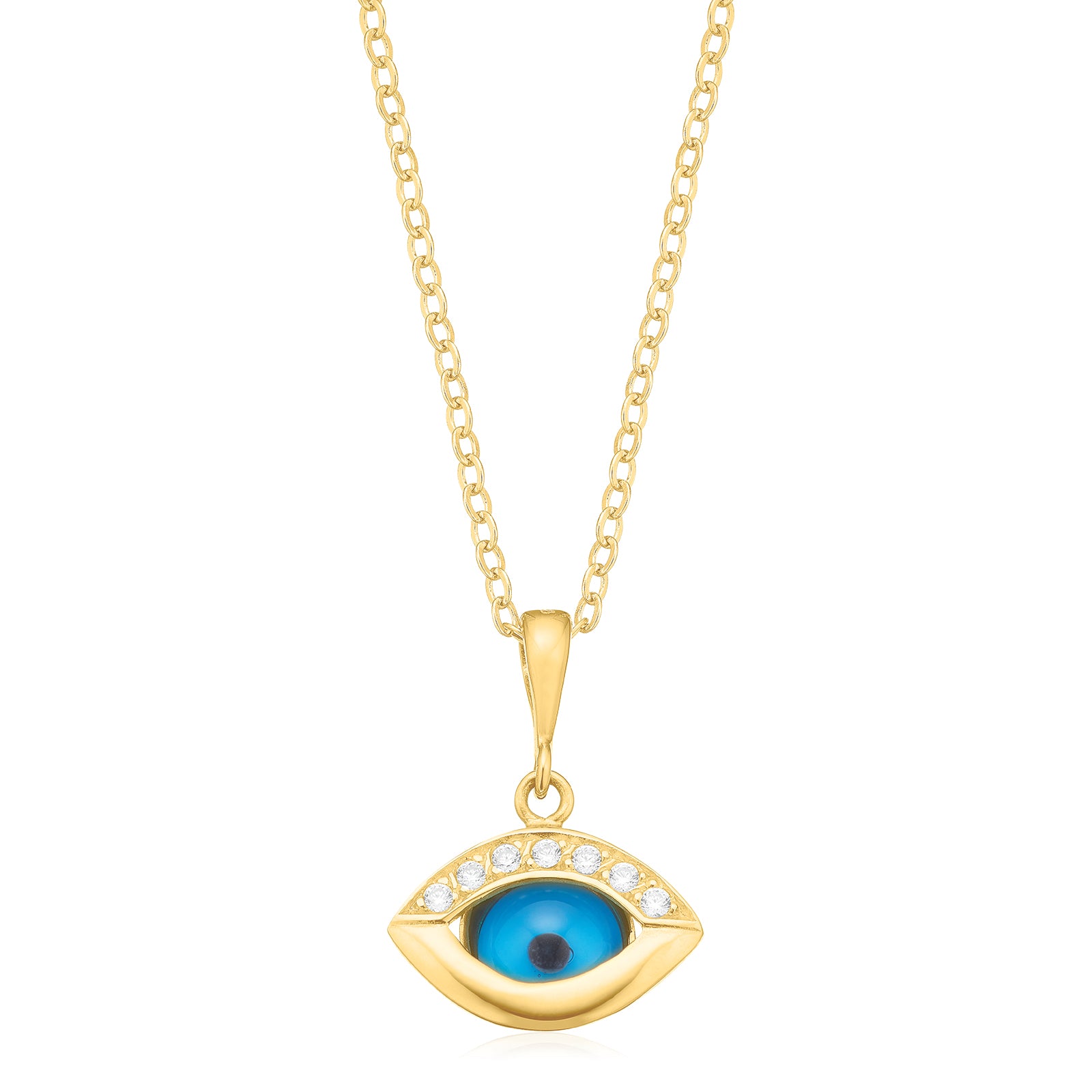 9ct Yellow Gold with Cubic Zirconia & Glass Evil Eye Pendant