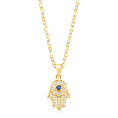 9ct Yellow Gold with Blue Spinel & Cubic Ziconia Hand of Fatima Pendant
