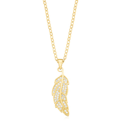 9ct Yellow Gold with Cubic Zirconia Leaf Pendant