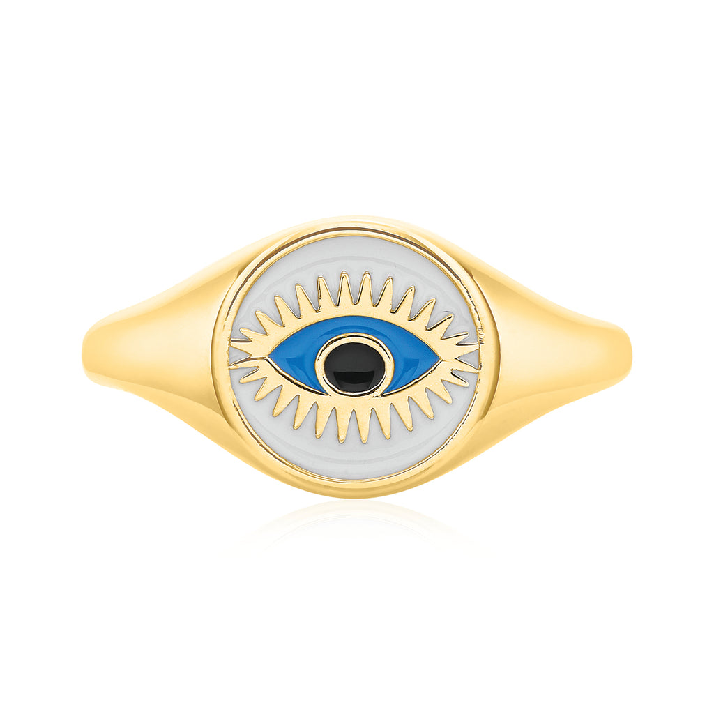 9ct Yellow Gold Enamel Evil Eye Ring
