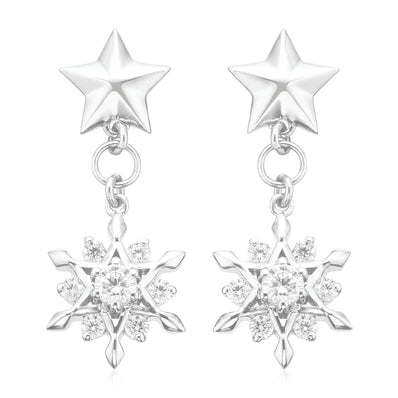 Sterling Silver with Cubic Zirconia Star Drop Earrings