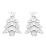 Sterling Silver with Cubic Zirconia Christmas Star Drop Earrings