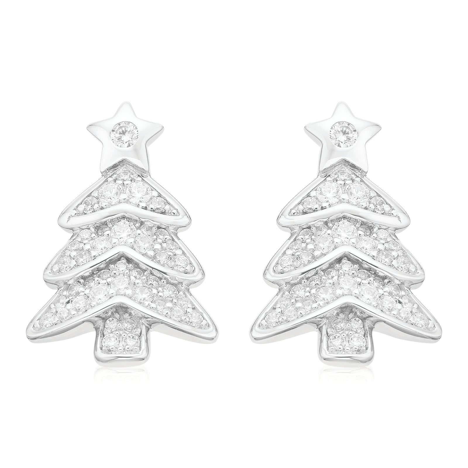 Sterling Silver with Cubic Zirconia Christmas Star Drop Earrings