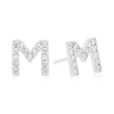 Sterling Silver with Cubic Zirconia Initial Stud Earrings