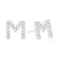 Sterling Silver with Cubic Zirconia Initial Stud Earrings