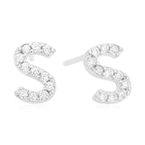 Sterling Silver with Cubic Zirconia Initial Stud Earrings