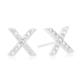 Sterling Silver with Cubic Zirconia Initial Stud Earrings