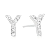 Sterling Silver with Cubic Zirconia Initial Stud Earrings