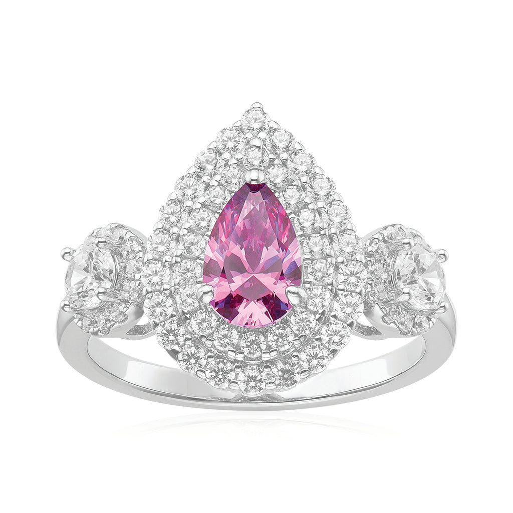 KISS Sterling Silver with Pear & Round Brilliant Cut Purple and White Swarovski Zirconia Ring