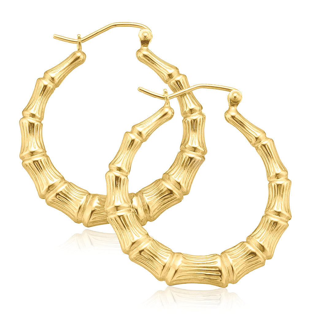 9ct Yellow Gold Silver Filled with Bamboo Hoop Earrings
