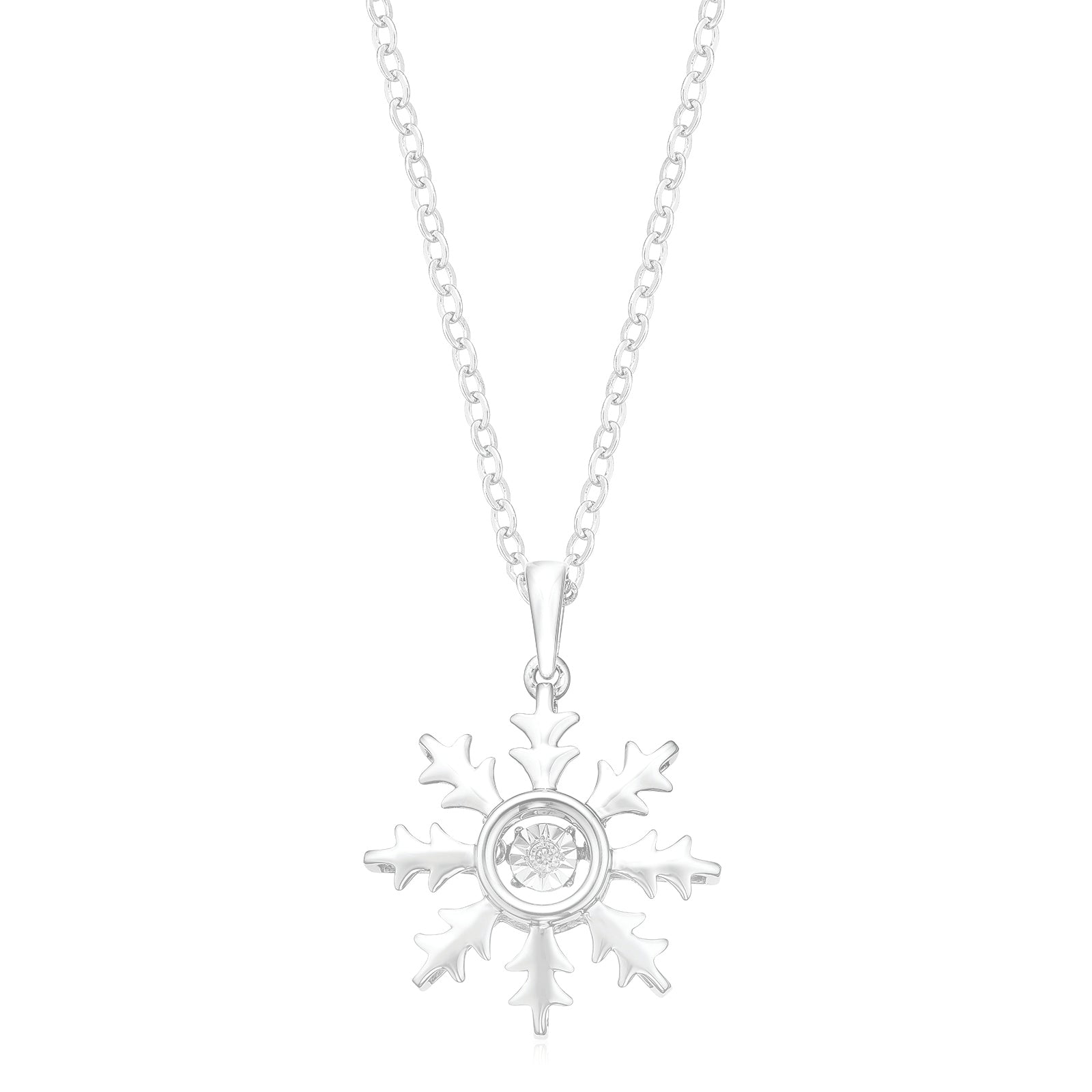 Sterling Silver with Round Brilliant Cut Diamond Set Snowflake Pendant