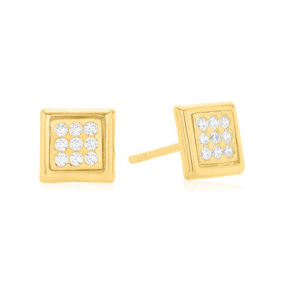 9ct Yellow Gold Silver Filled with Round Cubic Zirconia Stud Earrings