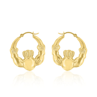 9ct Yellow Gold and Silver-filled Claddagh Hoop Earrings