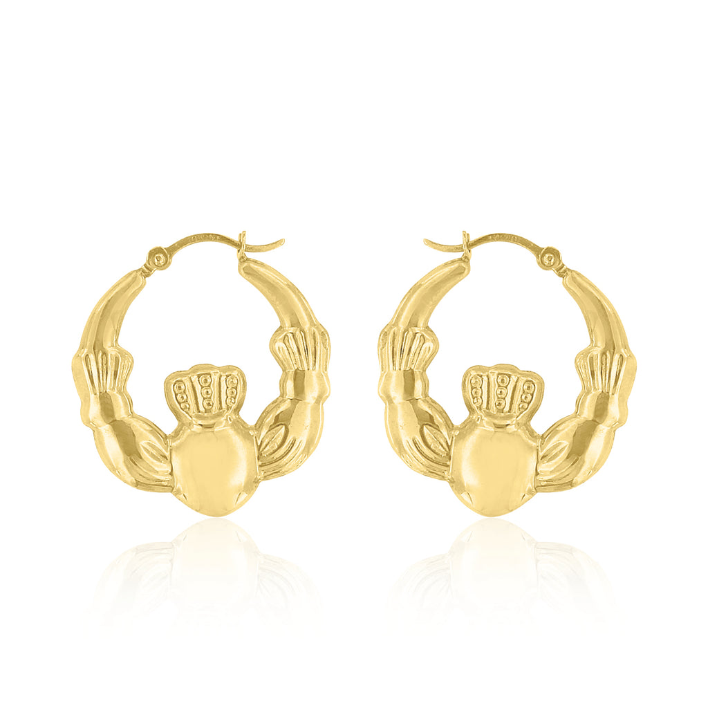 9ct Yellow Gold Silver Filled Claddagh Hoop Earrings