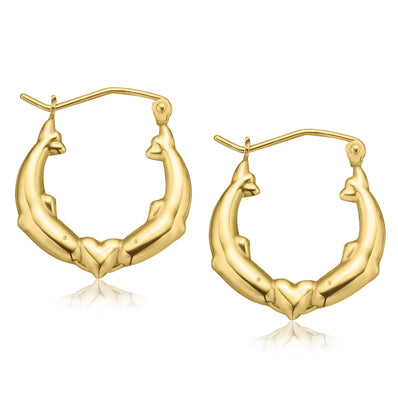 9ct Yellow Gold and Silver-filled Dolphin Hoop Earrings