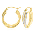 9ct Yellow Gold and Silver-filled Half Round with Cubic Zirconia Hoop Earrings