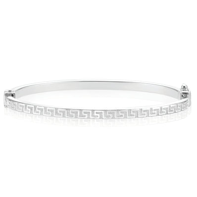 Sterling Silver Round 60x50mm Greek Key Bangle